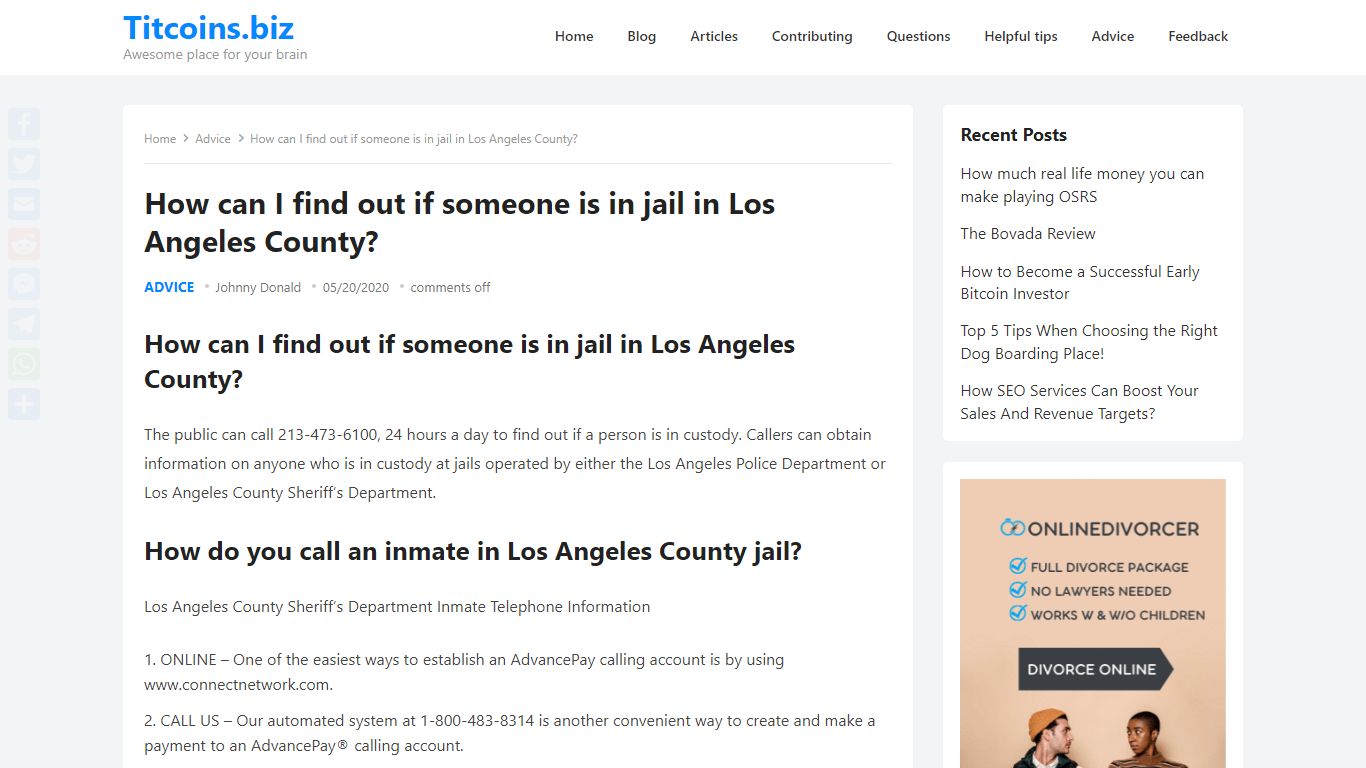 How can I find out if someone is in jail in Los Angeles County?